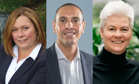 Dawn Chafe, the executive editor of Atlantic Business Magazine, Tarek Mady, interim dean of the UPEI Faculty of Business, and Kim Brooks, dean of the Faculty of Management at Dalhousie University Three head shots placed side by side of a woman, a man, and a woman.