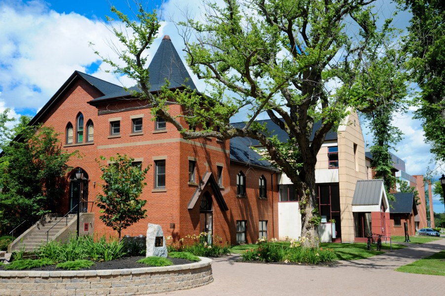 UPEI's Steele Building, home to the Concussion Awareness Program A building with mixed styles with an older section in red brick and stone and a newer section in stucco and glass