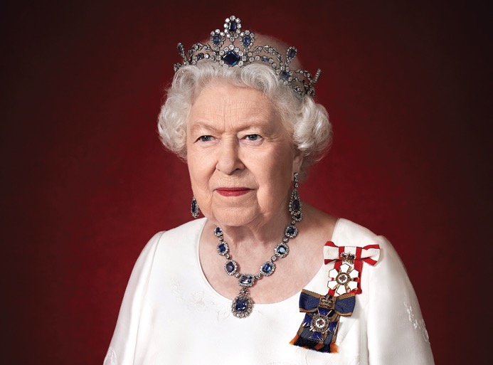 From the Official Canadian Portrait 2019 of Her Majesty Queen Elizabeth II, Queen of Canada. Her Majesty is wearing her Canadian insignia, as Sovereign of the Order of Canada and the Order of Military Merit. Photo of Her Majesty Queen Elizabeth the Second