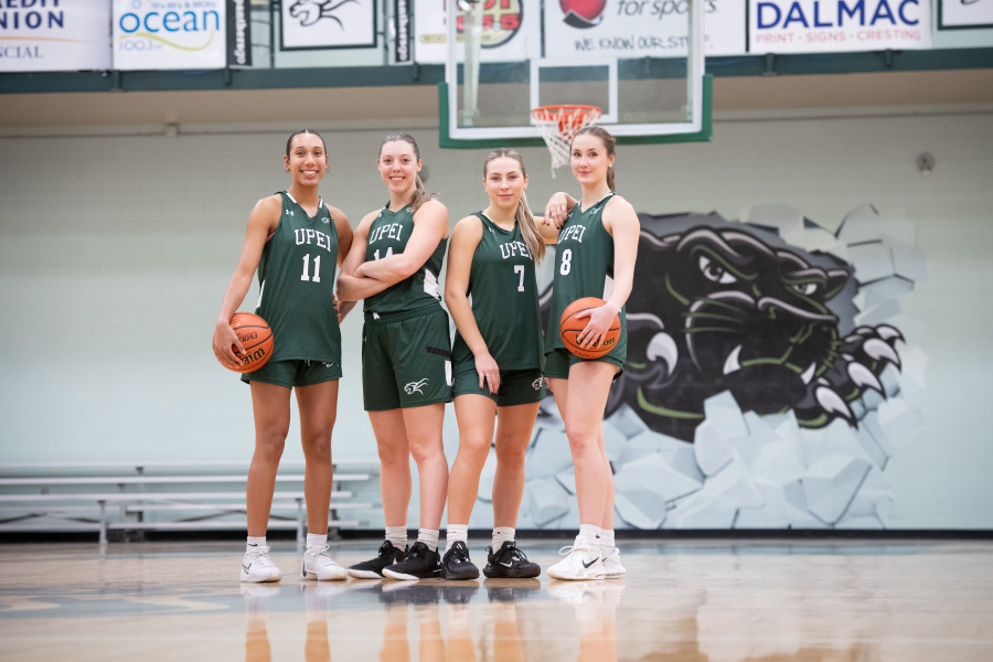 (L-R) UPEI Women’s Basketball Panthers Lauren Rainford, Devon Lawlor, Sydney Cummins, and Grace Lancaster (L-R) UPEI Women’s Basketball Panthers Lauren Rainford, Devon Lawlor, Sydney Cummins, and Grace Lancaster